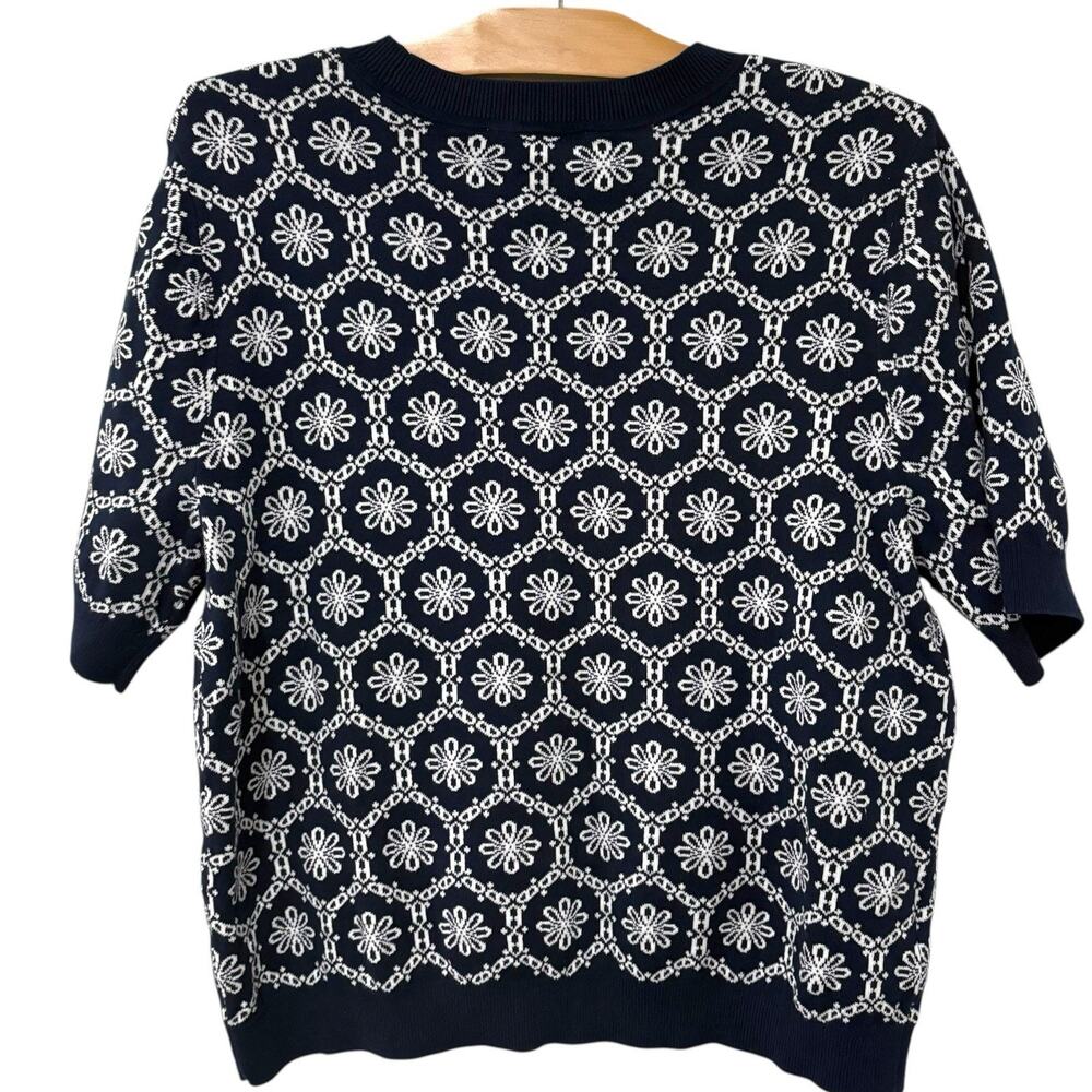 Ann Taylor LOFT | Sweater Floral Short Sleeve Navy White Preppy- Size XL - Picture 7 of 7
